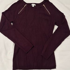 Purple sweater with gold zippers